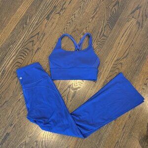 Lululemon Set Flare Leggings 30" & Energy Ribbed Bra Psychic Blue EUC Size 6